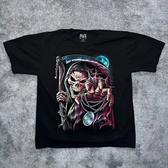 Rockvolution T-shirt Mens XL Black Skeleton Reaper Death Horror - Picture 1 of 4